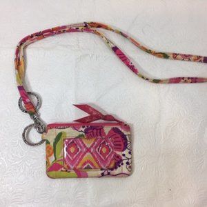 Very Bradley Floral/Geometric Zip ID Wallet Change Purse w/Strap